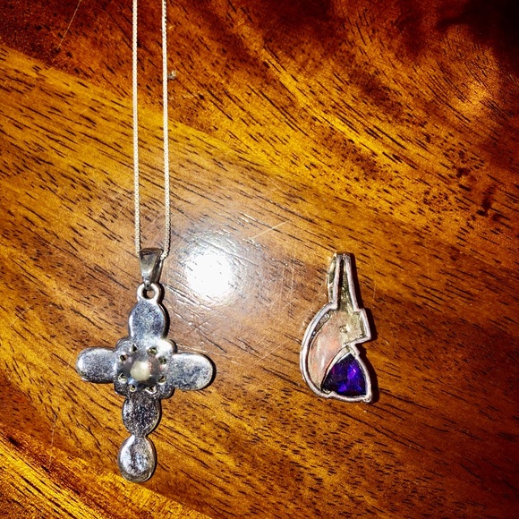 Sterling silver cross + sterling silver amethyst - Picture 2 of 3